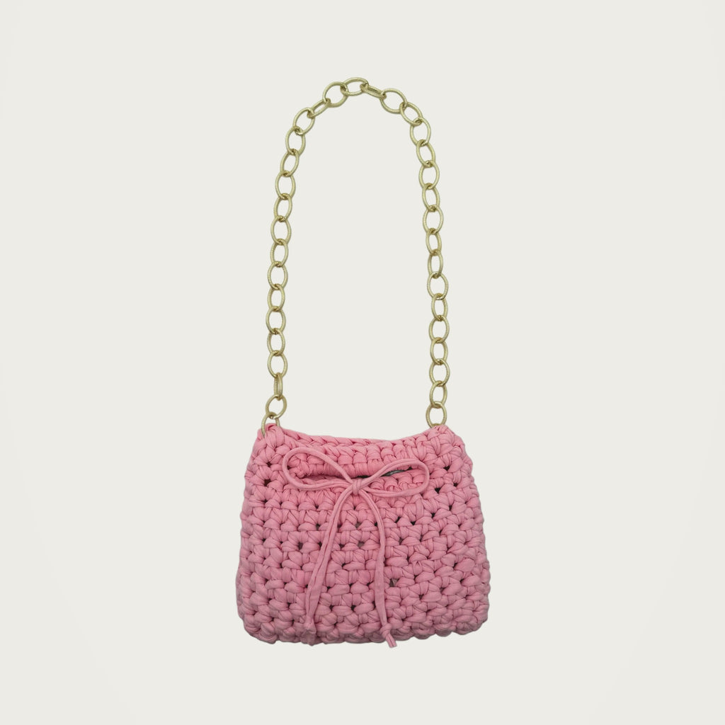 Crochet Handbag - Pink on an ivory studio ground