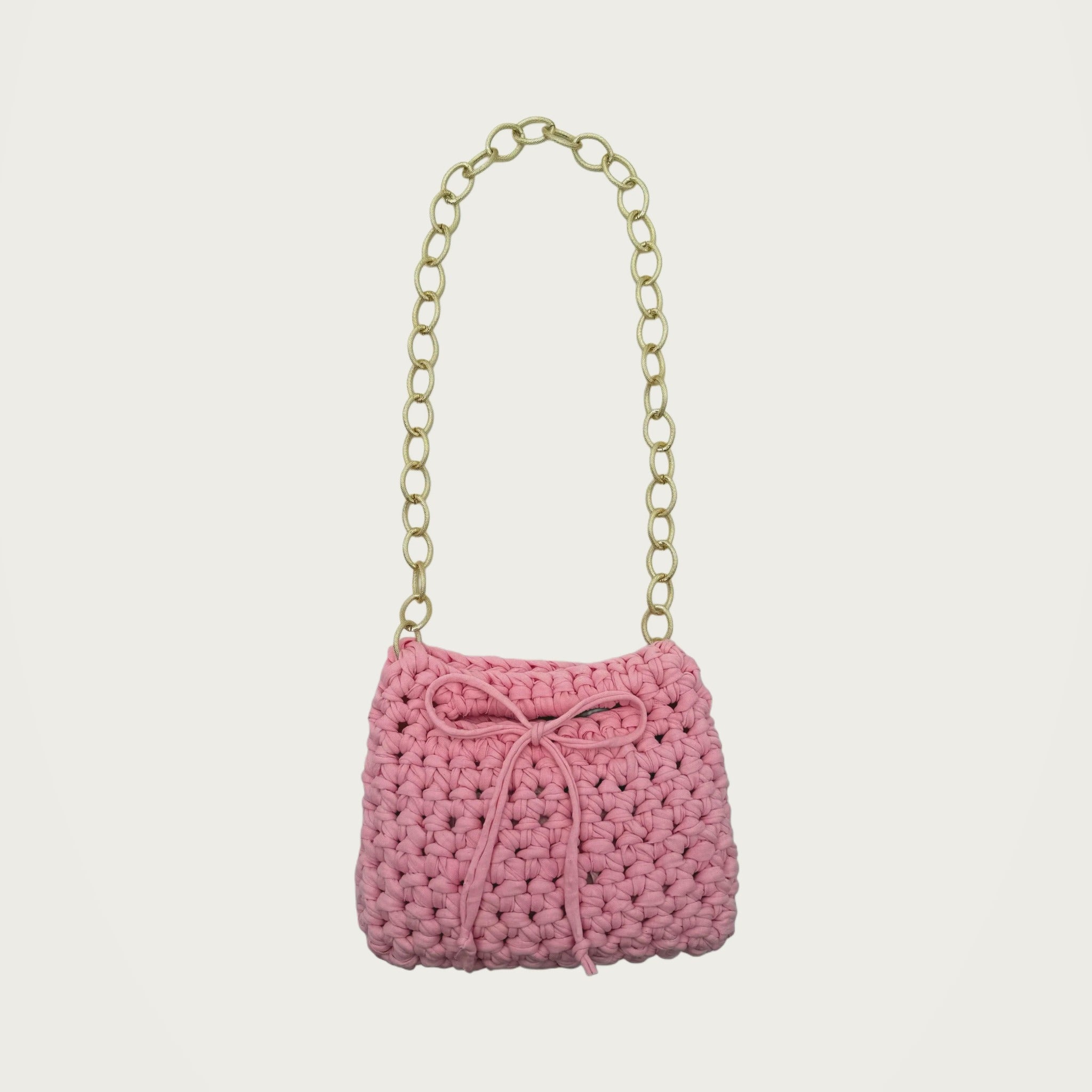 Crochet Handbag - Pink on an ivory studio ground