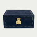 Nabuk Leather Jewelry Box - Blue on ivory
