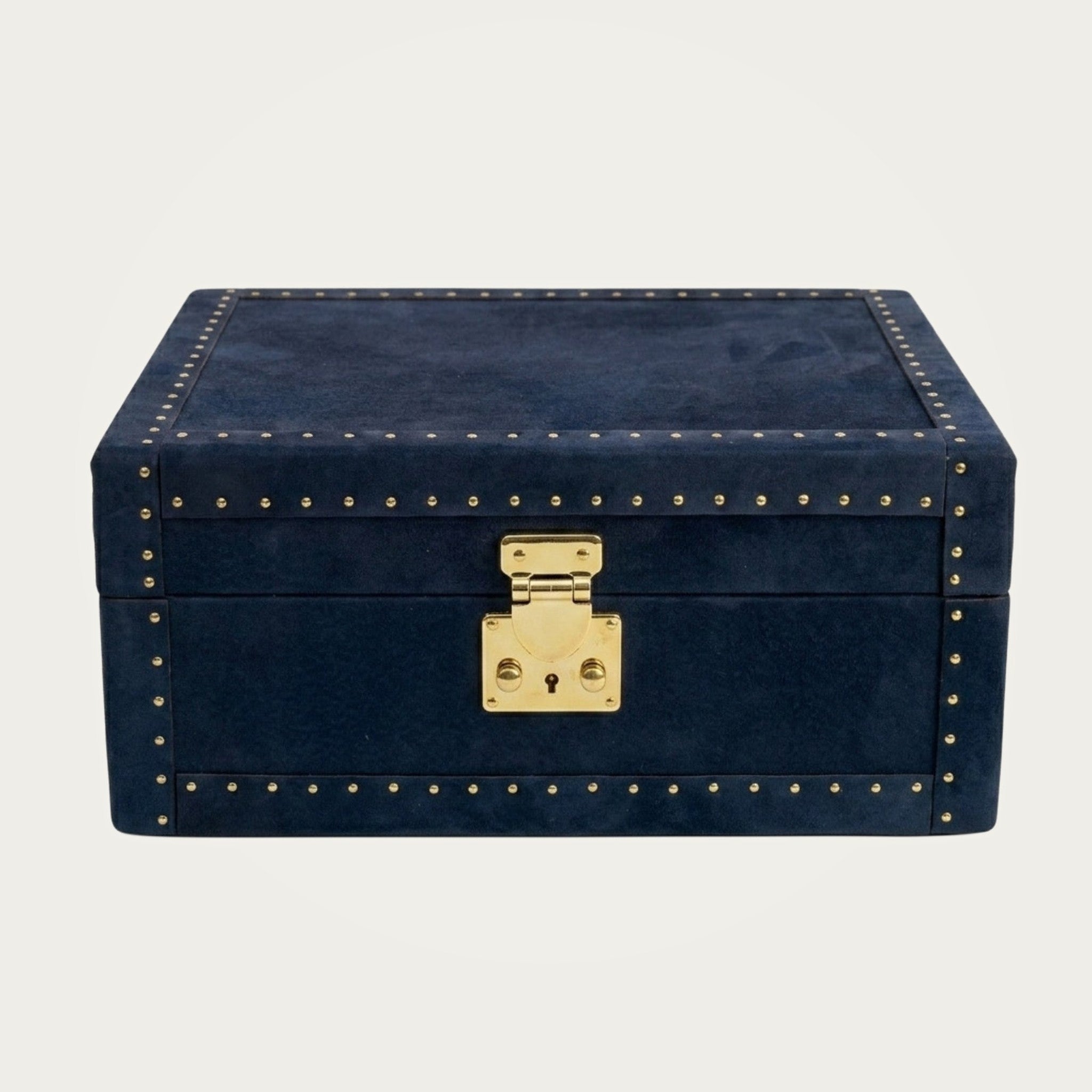 Nabuk Leather Jewelry Box - Blue on ivory