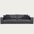 Leather sofa in black full-grain calf with nubuck cushions, made in Italy