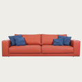 Leather sofa in orange full-grain calf with nubuck cushions, made in Italy