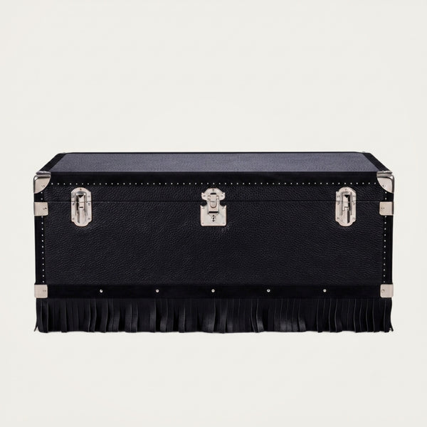 Black full-grain leather table trunk, 120x60x40cm