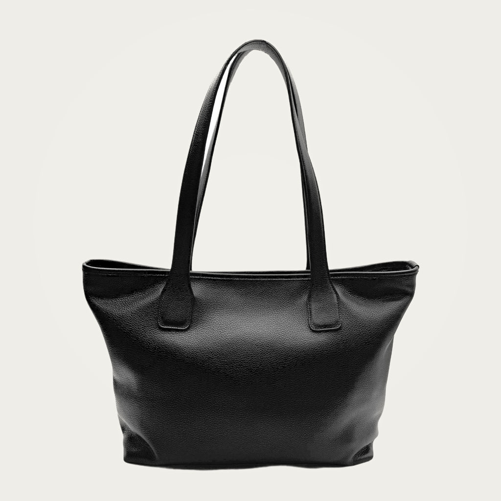 Tote Leather Bag in black calf leather on an ivory studio ground
