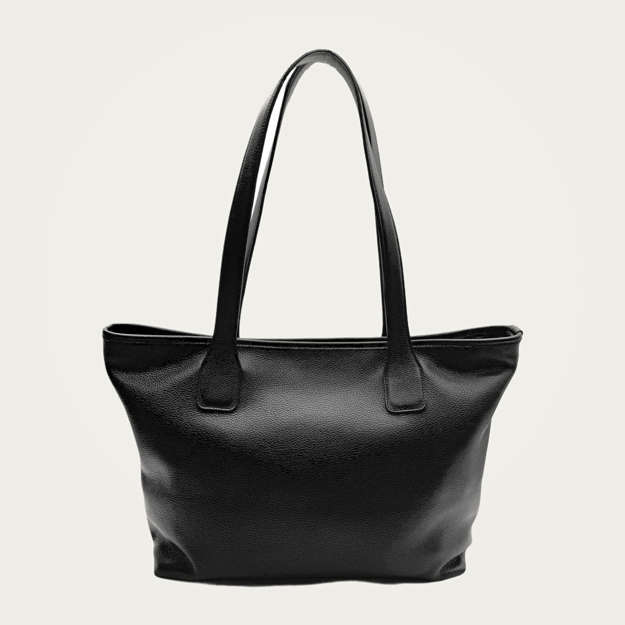 Tote Leather Bag in black calf leather on an ivory studio ground