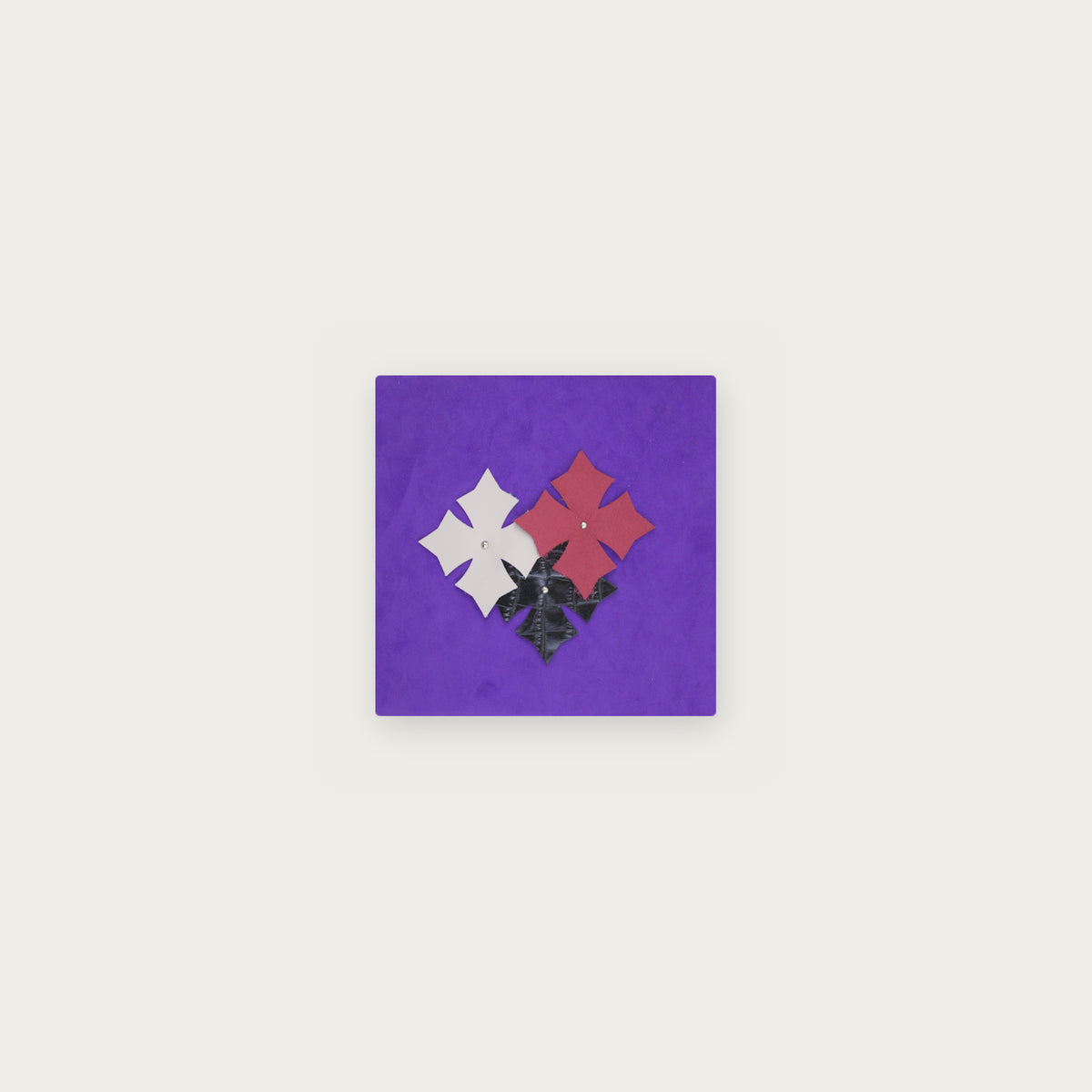 Wall Art No. 19, Violet – leather crosses on violet microfiber, 20 × 20 cm