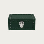 3-place dark green leather watch box with Alcantara lining