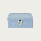 3-place pastel blue leather watch box with Alcantara lining