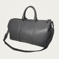 Grey Italian calf leather weekend bag with reinforced handles and adjustable strap