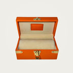 Watch and jewelry box in orange calf leather with a fitted watch roll interior