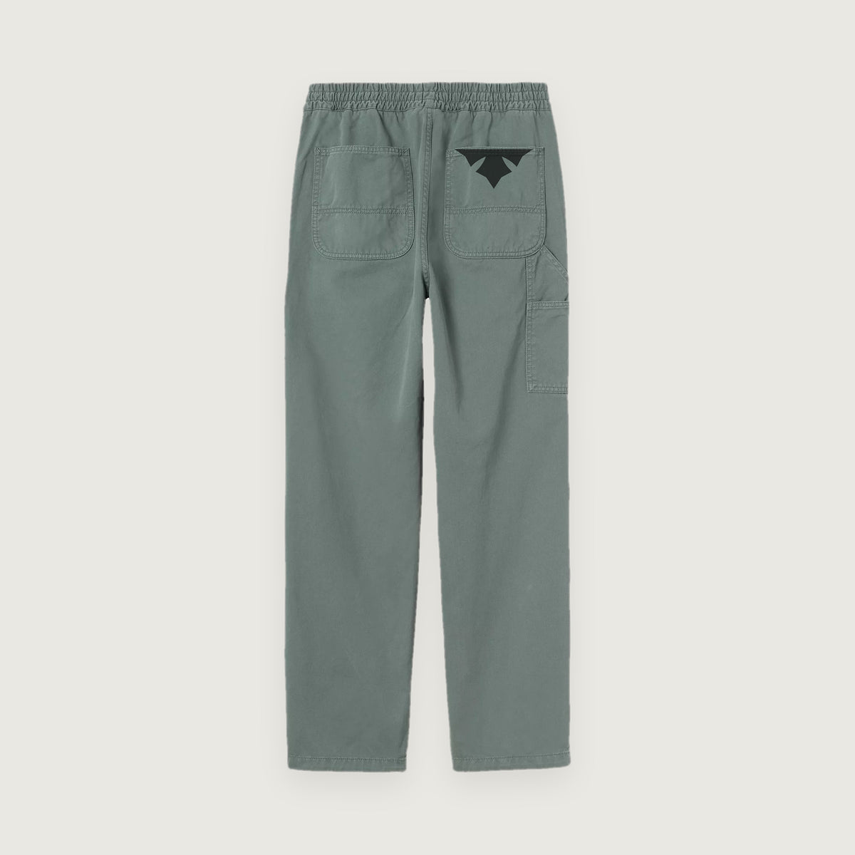 Twill Pants in sage, back, woven label at the pocket