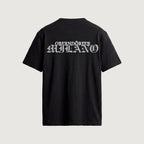 The Chrome T-Shirt in black, back, OBERNDÖRFER MILANO in bevelled chrome blackletter