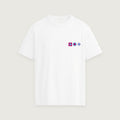 T-Shirt Emblem Magenta in white, front, three emblems at the chest