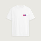 T-Shirt Emblem Magenta in white, front, three emblems at the chest
