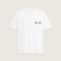 T-Shirt Emblem Ochre in white, front, three emblems at the chest
