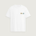T-Shirt Emblem Ochre in white, front, three emblems at the chest
