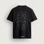 T-Shirt with Logo in black, back, star repeated in white outline across a diamond field