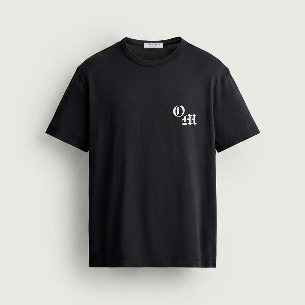 T-Shirt with Logo in black, front, OM monogram at the chest