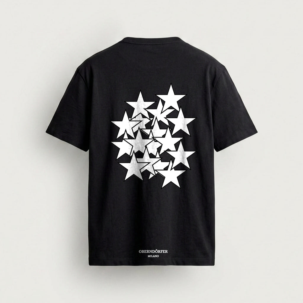 T-Shirt Star patch in black, back, cluster of overlapping white stars
